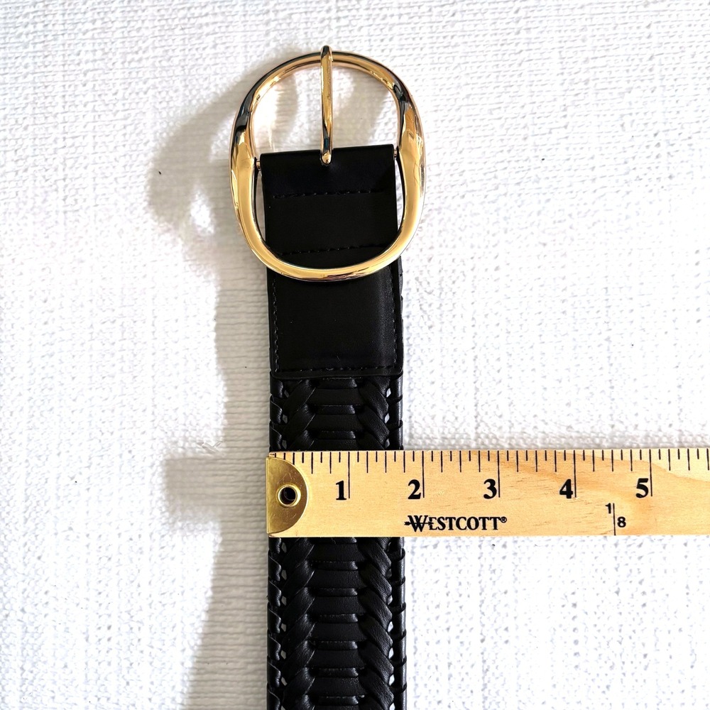 Black Woven Faux Leather Belt Sz L Gold Oval Buckle Boho Western Festival Rodeo‎ - Picture 5 of 7